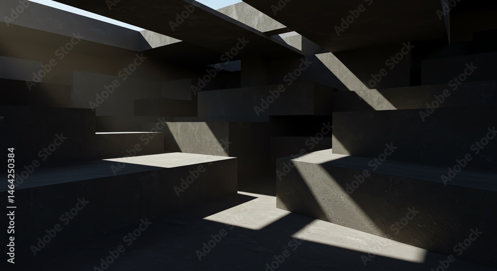 Fototapeta premium Abstract architectural interior with geometric forms and light
