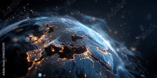 Stunning Digital Visual of Earth with Network Connections and Glowing Overview, Illustrating Global Connectivity and Technology Advancements in the Modern World