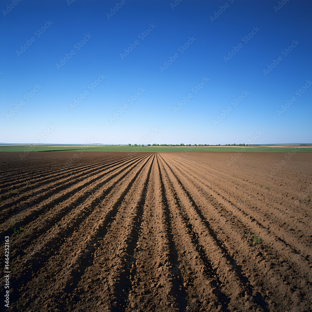 Vast Expanse of Freshly Tilled Land Under a Clear Sky Awaits New Crops