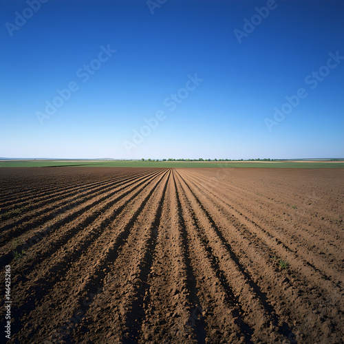 Vast Expanse of Freshly Tilled Land Under a Clear Sky Awaits New Crops