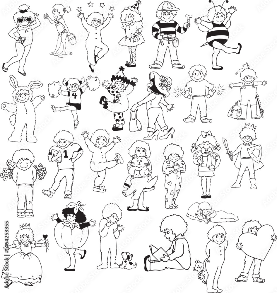 set of funny cartoon characters, a set of children's drawings, including a boy and girl set of funny cartoon characters, a set of children's drawings, including a boy and girl
