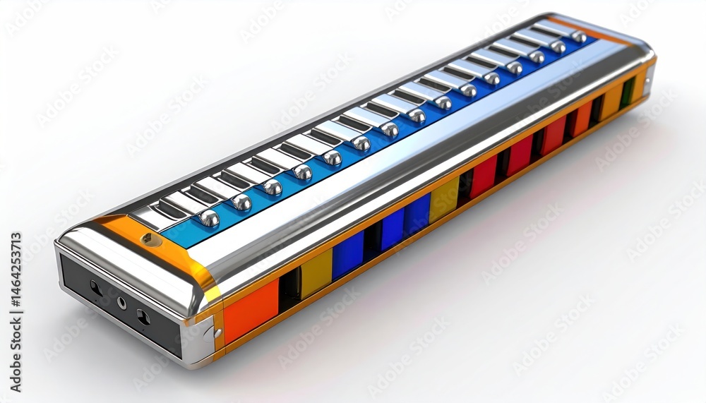 Harmonica Instrument on White Background Harmonica Instrument on White Background