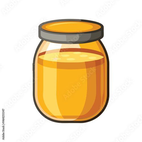Glass jar with golden honey vector illustration. sweet natural syrup, transparent container, realistic food packaging concept
