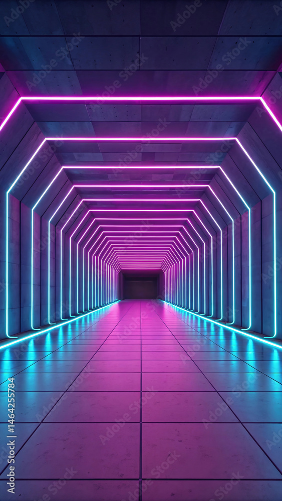 Neon Minimalist Background with Futuristic 3D Design Elements