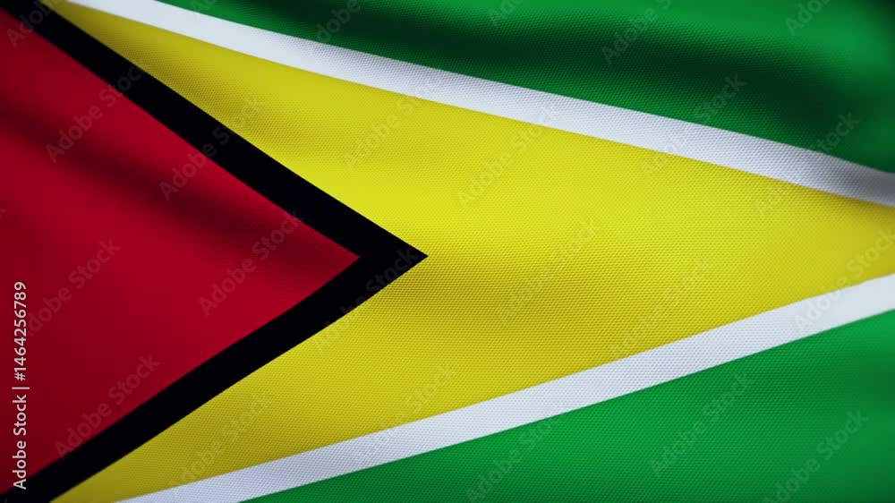 Guyana Flag 4K. Realistic Loop Waving with Highly Detailed Fabric.