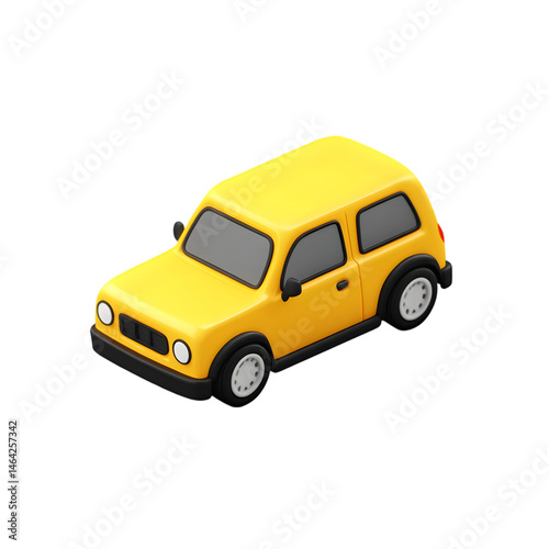 Vibrant yellow, stylized automobile design, presented in a modern, flat illustration format.  The car is positioned against a striking, contrasting background.