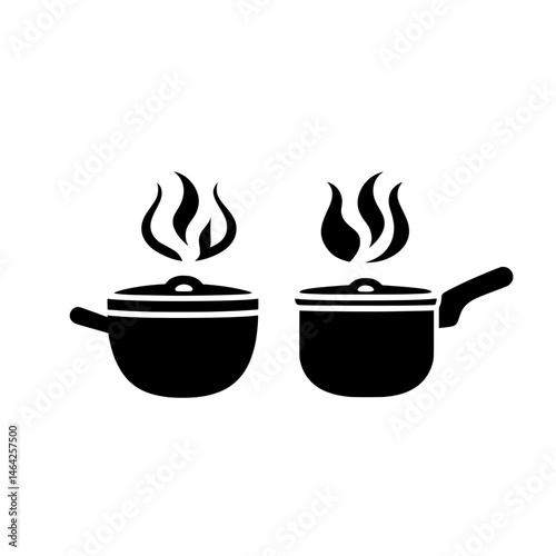 Pair of steaming cooking pots icon representing hot food preparation, home cooking, and kitchen heat