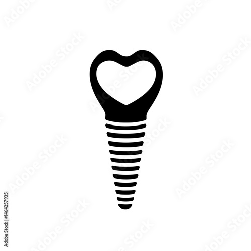 Dental implant icon with heart-shaped crown representing oral health and love for dentistry