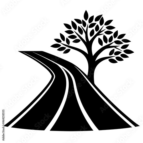Road Path and Tree silhouette vector illustration