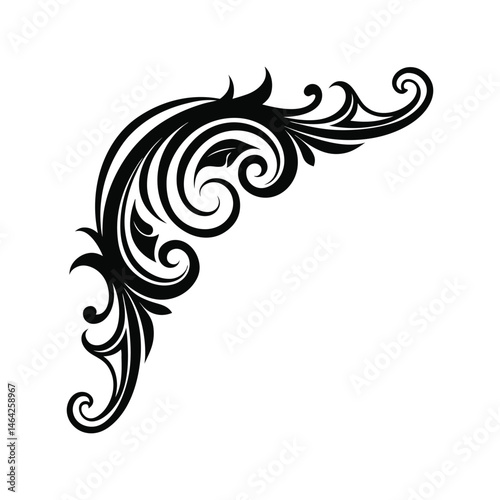 Abstract flourish corner silhouette vector illustration. decorative flourish, ornamental corner, elegant design, vintage style, decorative border


