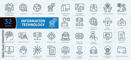 Information Technology Icon Collection: 32 Digital Innovation Line Graphics