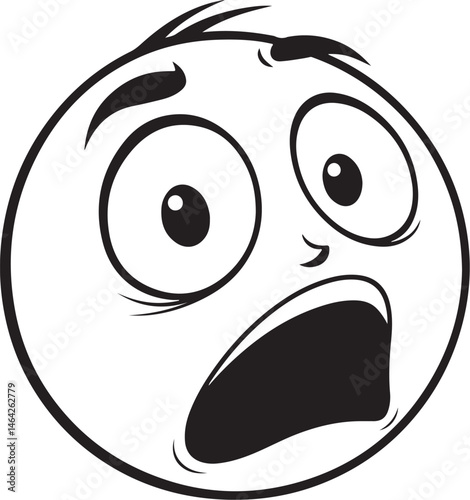 Shocked, Astonished, Surprised, Face Emotion, Reaction, Emoji, Black and White Vector Illustration, Sketch Drawing Line Linear Symbol Icon Engraving, Hand-drawn Isolated
