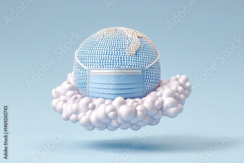 Obraz na płótnie Globe With Emergency Mask Floating Above Clouds Symbolizes Global Health Awareness in Pandemic Times w salonie