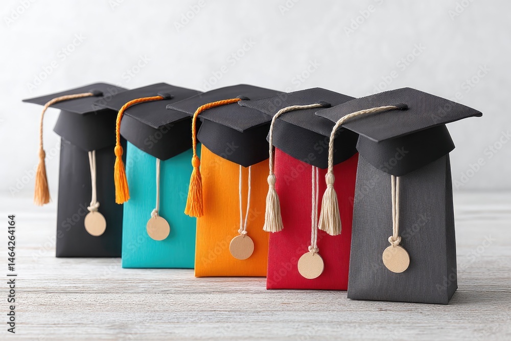 Colorful Graduation Party Favor Bags Arranged Neatly for a Festive Celebration