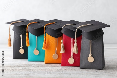 Obraz na płótnie Colorful Graduation Party Favor Bags Arranged Neatly for a Festive Celebration w salonie