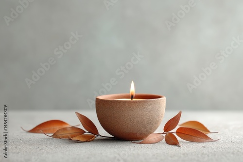 Obraz na płótnie Handmade Clay Lamp for Vesak Celebration With Natural Decorations on a Neutral Background w salonie