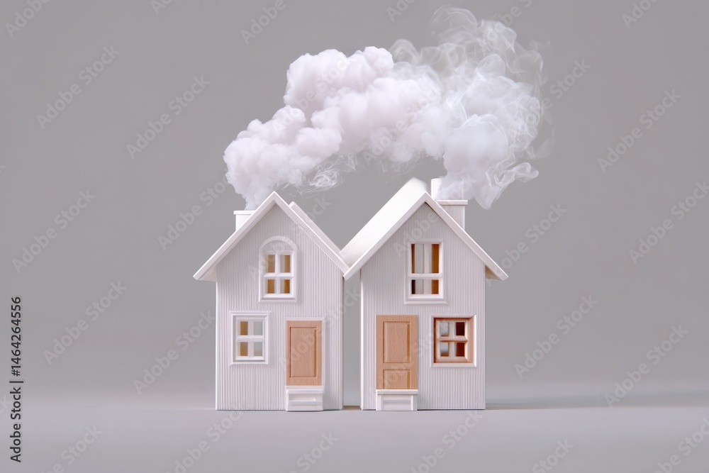 House Symbol Dissolving Into Smoke and Water Creating an Ethereal Atmosphere During a Twilight Hour