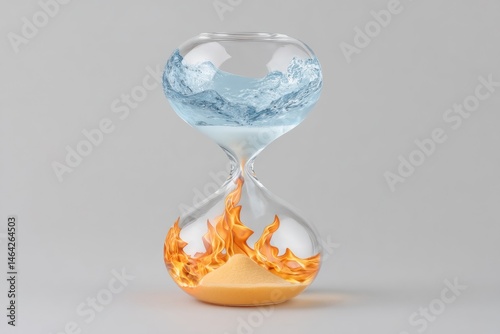 Obraz na płótnie Hourglass Showing Contrasting Elements of Fire and Water, Symbolizing the Passage of Time and Nature's Duality w salonie