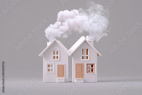 Obraz na płótnie House Symbol Dissolving Into Smoke and Water Creating an Ethereal Atmosphere During a Twilight Hour w salonie