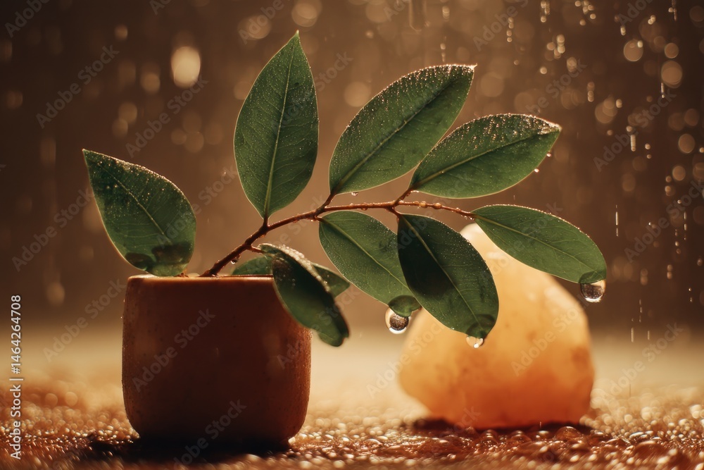Indoor Plant With Water Droplets on Leaves in Natural Light Creating a Serene Atmosphere