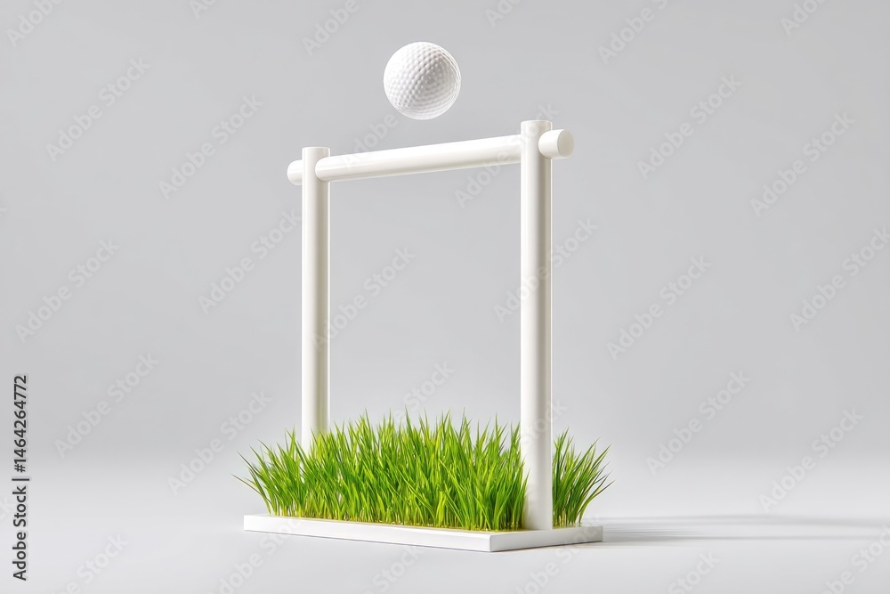 Clean Goalpost Stands on Soft Grass With a Ball Hovering Above It in a Minimalist Setting