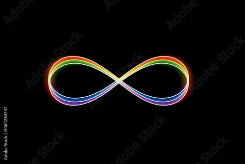 Obraz na płótnie Intertwined Rainbow-Colored Lines Create an Infinity Symbol on a Black Background Highlighting Continuity and Unity in Design w salonie