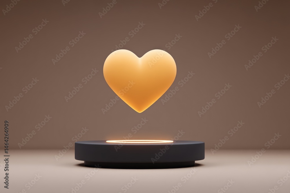 Levitating Golden Heart Sculpture Above a Dark Base in a Minimalistic Setting