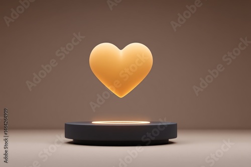 Obraz na płótnie Levitating Golden Heart Sculpture Above a Dark Base in a Minimalistic Setting w salonie