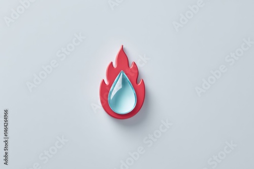 Water Droplet Extinguishing Fire Symbol on a Clean Background Representing Hydration and Fire Safety