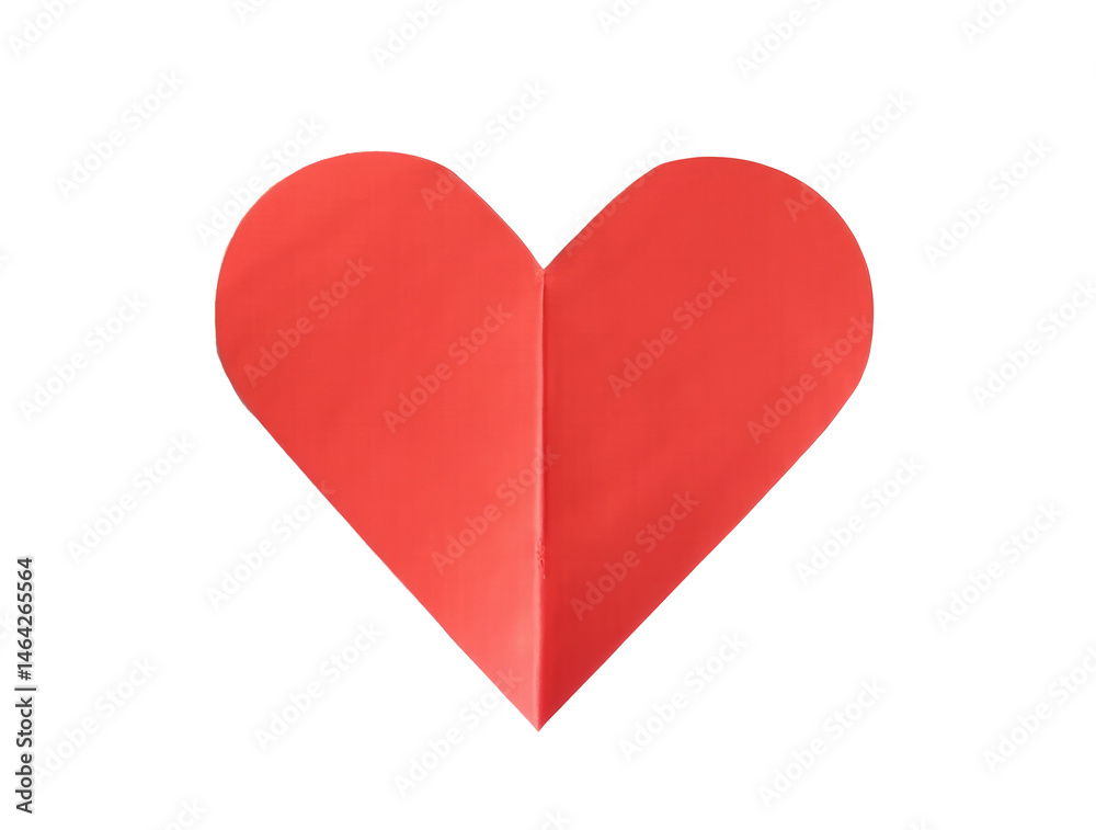 A Minimalist Red Heart with a Subtle Crease Down the Center Resembling a Folded Piece of Paper A Minimalist Red Heart with a Subtle Crease Down the Center Resembling a Folded Piece of Paper