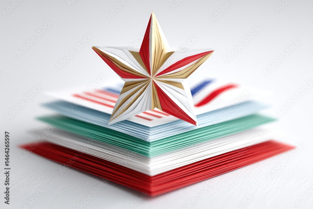 Star Emerges From Layers of Colorful Paper in Creative Display Celebrating National Pride and Craftsmanship