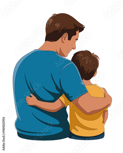 Father hugging his son, Fatherhood and childhood