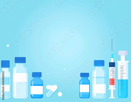 Medicine and healthcare concept illustration with bottles of medicine