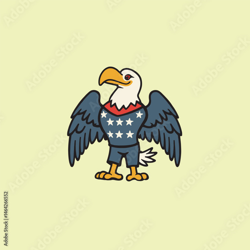  Proud eagle standing with wide wings and sharp gaze.