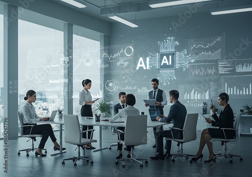 AI Innovation: Team Brainstorming in Modern Office