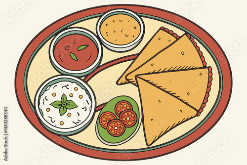 37 Indian thali, colorful platter, vegetarian feast, crispy dosa, golden samosas, fragrant biryani rice, spicy vegetable curry, chutney dipping sauce, garnished with fresh coriander, vibrant food phot