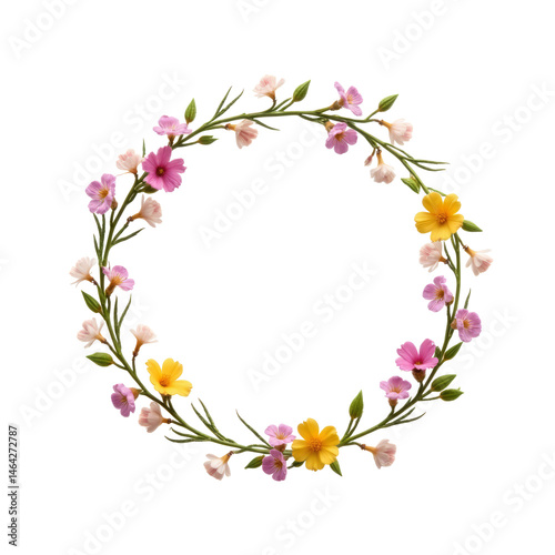 Flower Crown Made of Tiny Wildflowers – A delicate flower crown made of tiny wildflowers, isolated on a white background, embodying natural beauty and simplicity.