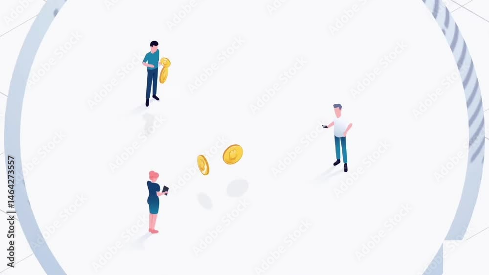 Financial technology and team collaboration with blockchain transactions animation Financial technology and team collaboration with blockchain transactions animation