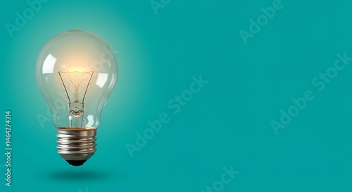 a creative light bulb on the left side against a turquoise background, leaving ample copy space on the right. ,isolated on bright background, no text ,copy space