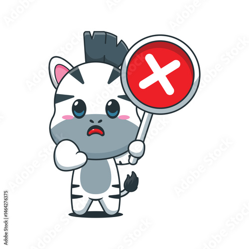 Cute zebra cartoon vector illustration with wrong sign