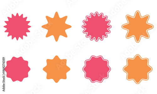 Set of vector starburst, sunburst badges with outline. Vintage labels. Colorful stickers. Set of different icon types and colors. Vector illustration