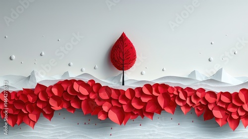 Red blood drop with paper art design style