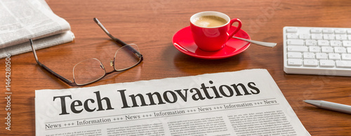 A newspaper on a wooden desk - Tech Innovations