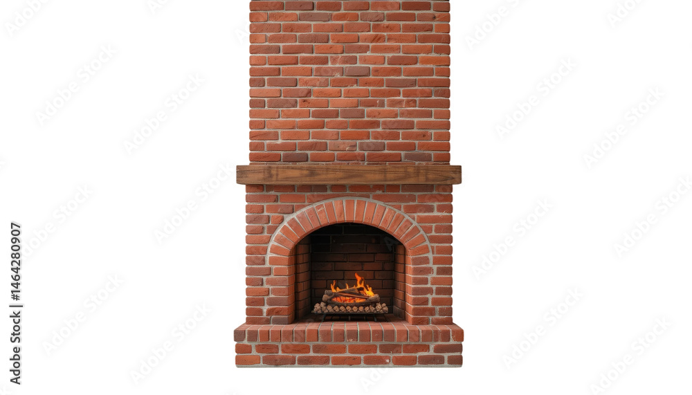 Fototapeta premium Classic brick outdoor fireplace with chimney, suitable for patios, gardens, outdoor kitchens, creating cozy warmth, ambiance, and a focal point for gatherings. 