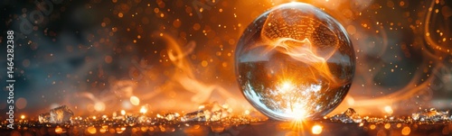 Glass crystal ball with a fire inside of it divination