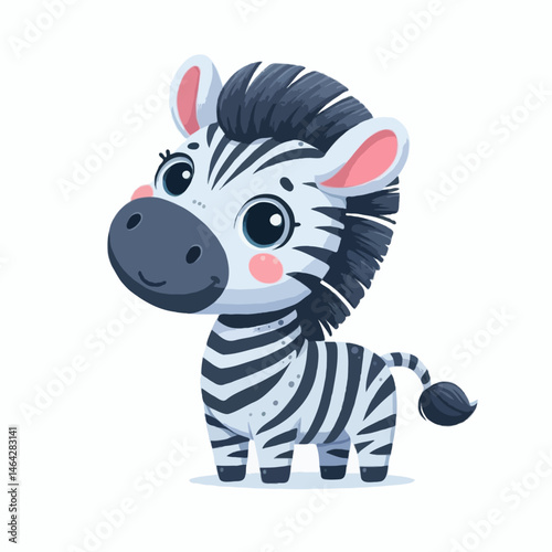 A cute, funny cartoon zebra baby, a striped mammal vector illustration isolated in profile, evokes the wild safari and zoo with its black and white art