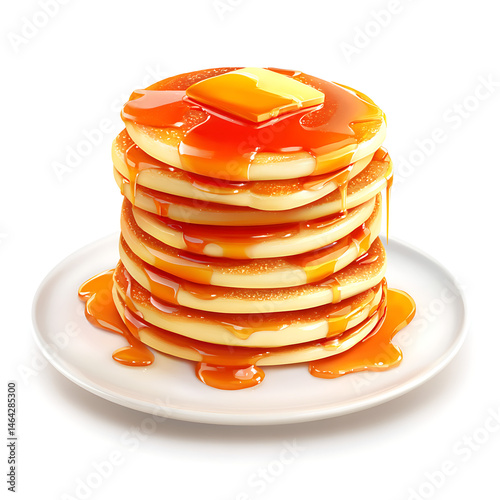 Obraz na płótnie Fluffy pancakes with syrup on a white plate w salonie