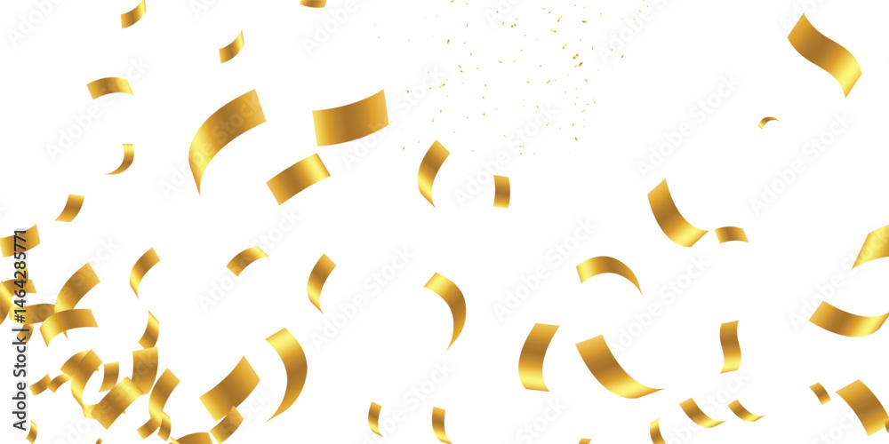 Fototapeta premium Elegant golden glitter background featuring falling confetti, shimmering particles, and radiant golden dust. Golden glitter background. Falling glitter confetti. Luxury sparkling confetti.