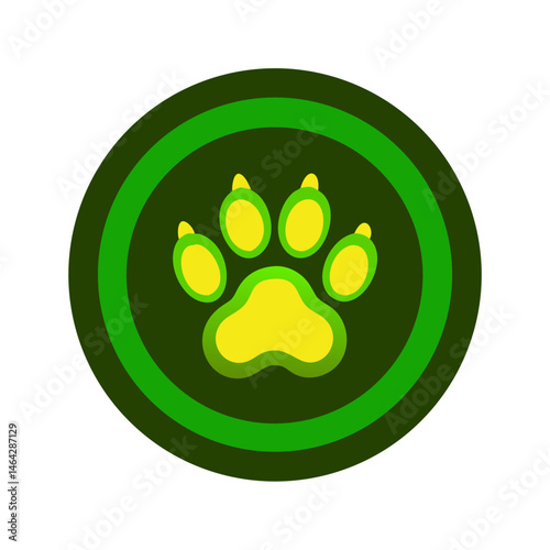 Animal paw print icon in green colors and copy space