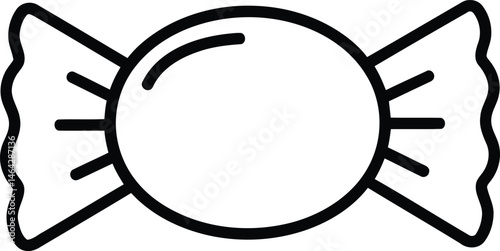 Sweet Delight: A detailed black and white outline illustration of a wrapped candy, ready to be unwrapped and enjoyed.